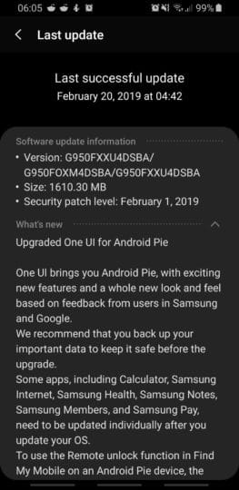 Galaxy S8 Pie