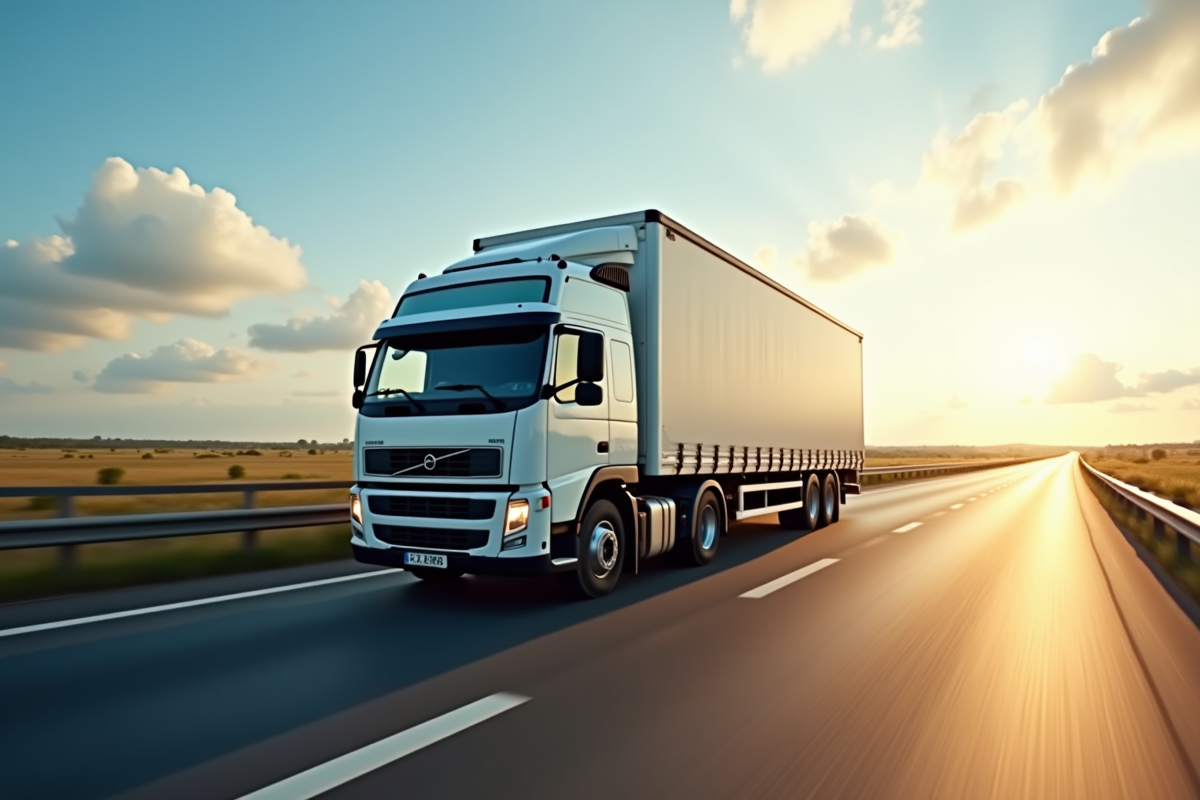 Camion de livraison roulant sur l