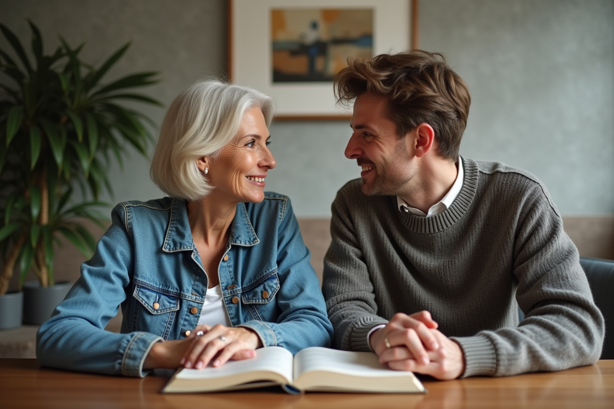Une femme et un jeune homme discutant autour d