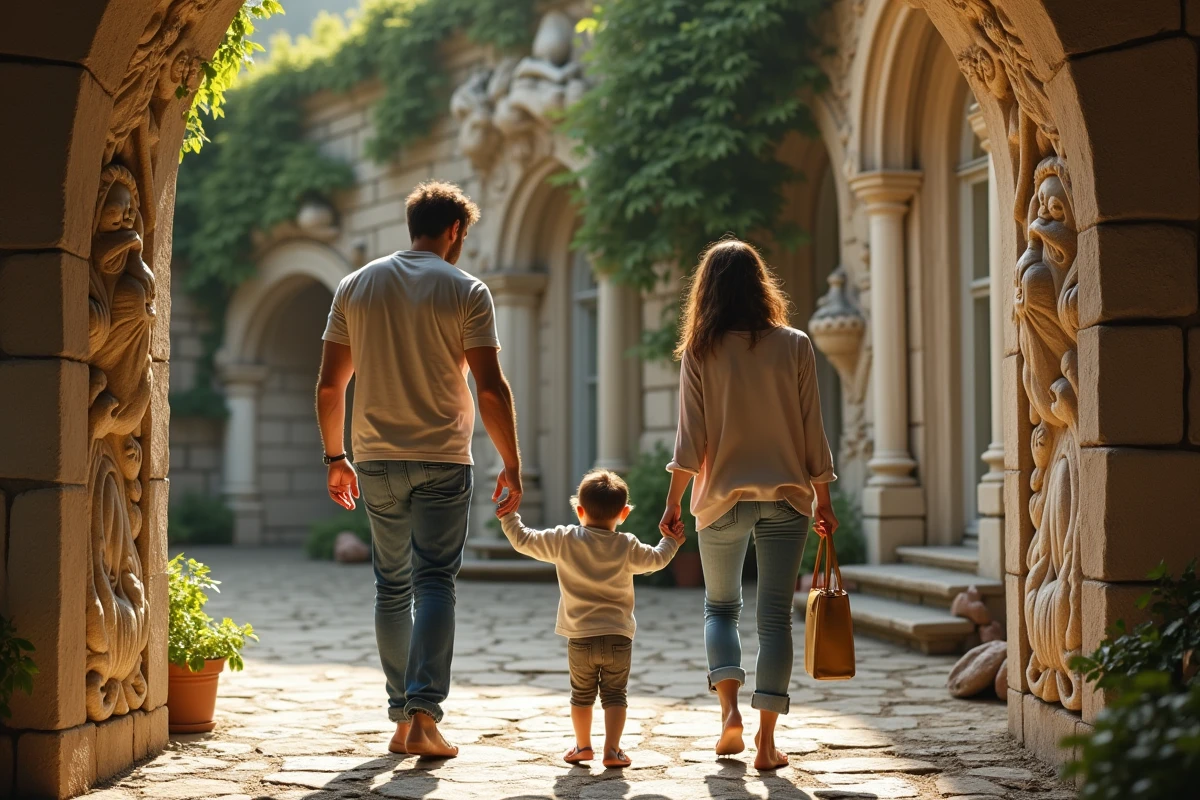 Famille explorant les arches du Palais Idéal