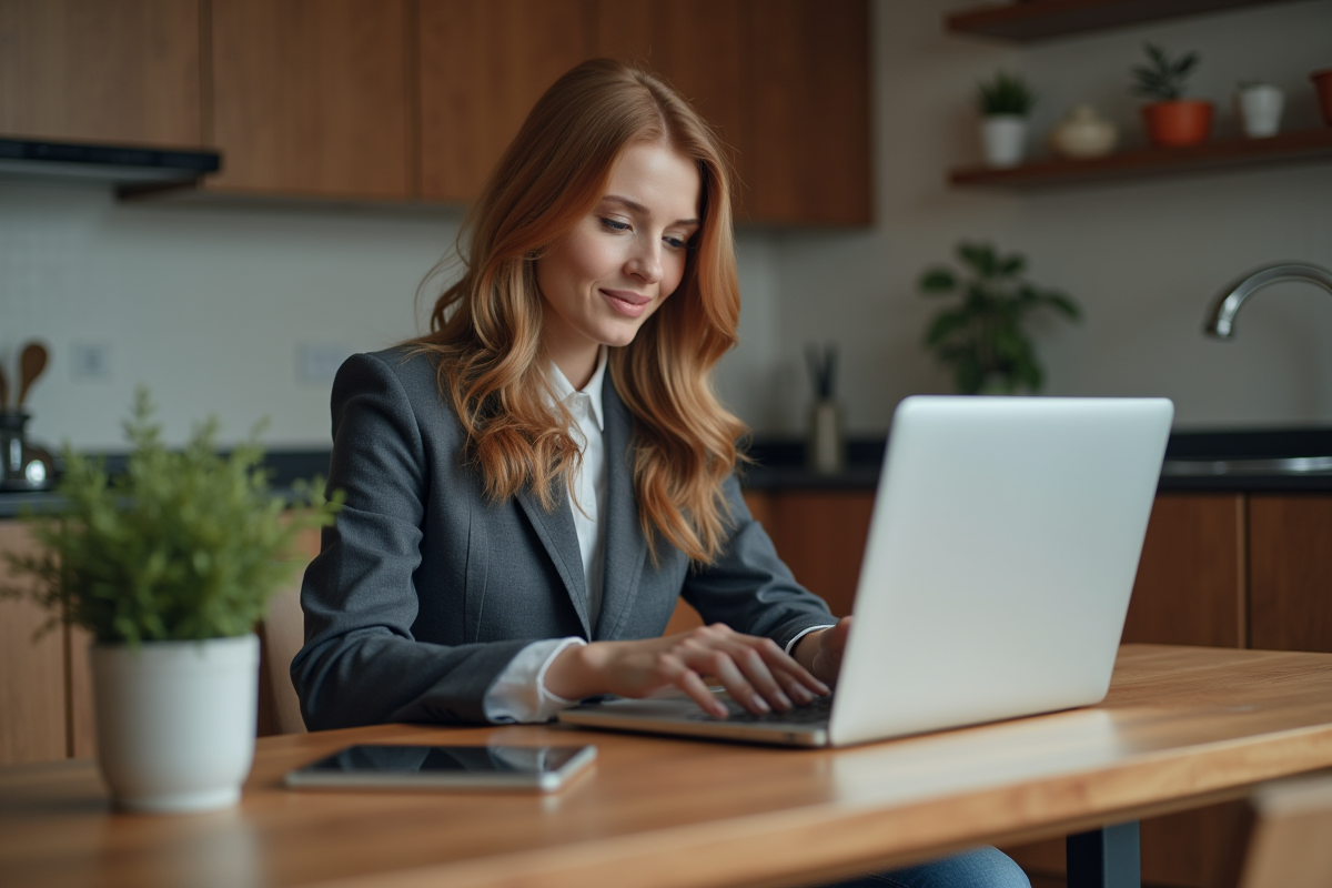 Femme regardant un site de motos 125cc sur son ordinateur