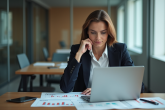 Femme d affaires concentrée sur documents financiers