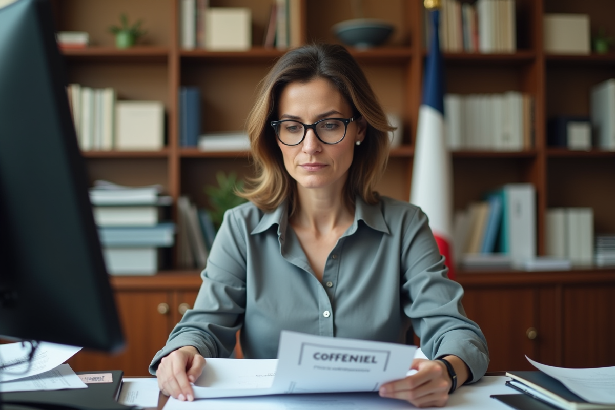 Femme fonctionnaire étudie des documents confidentiels