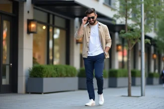 Baskets blanches pour homme sur un fond neutre