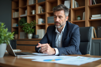 Homme d'affaires en blazer dans un bureau moderne