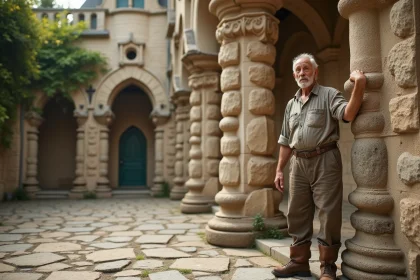 Homme âgé devant le Palais Idéal en Hauterives