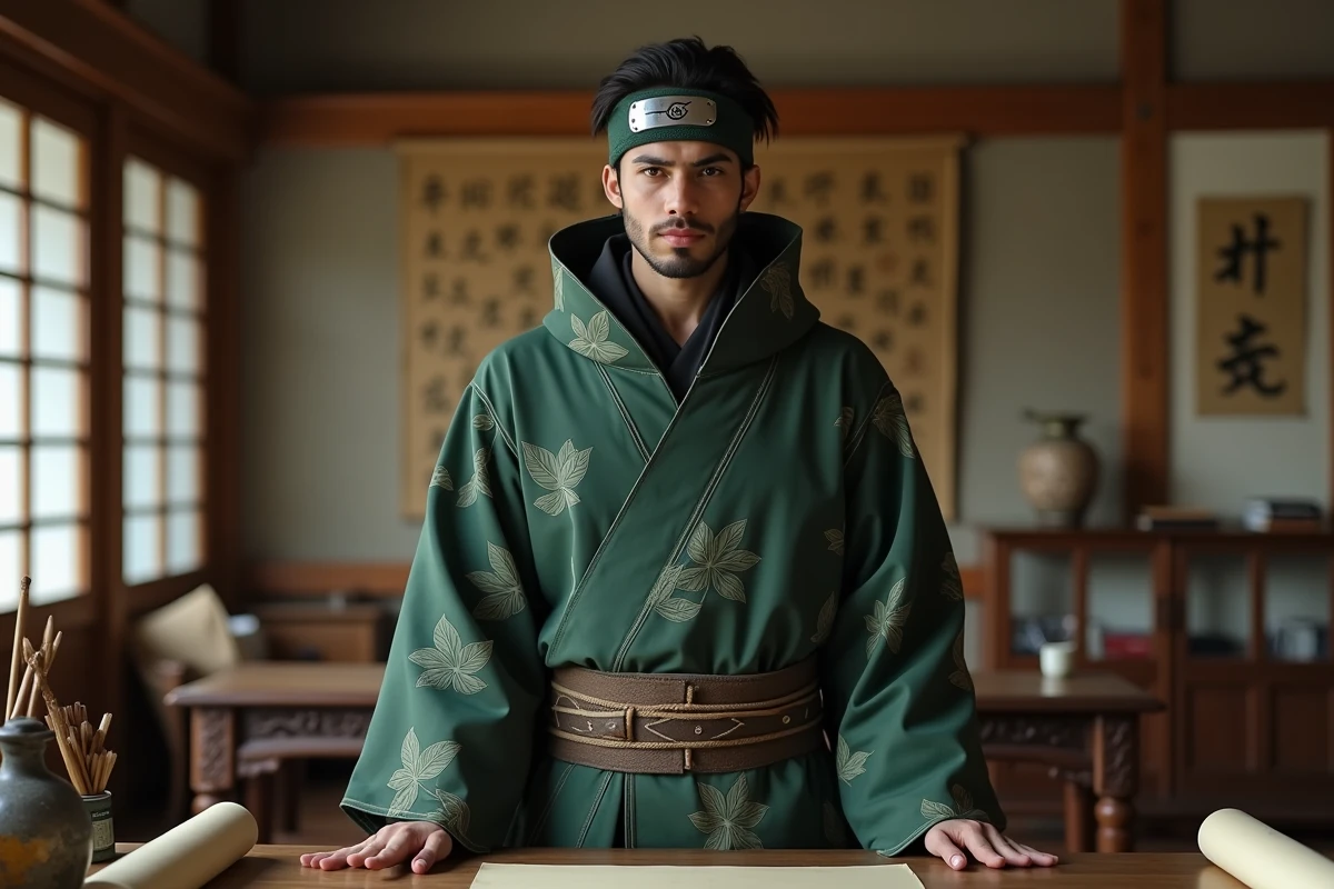 Jeune ninja en tenue traditionnelle dans le bureau du Hokage