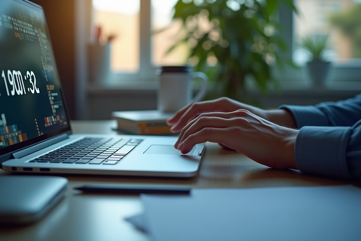Main au clavier avec un compte à rebours numérique lumineux