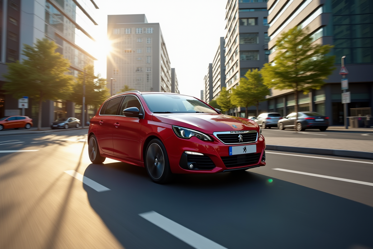Peugeot 308 GT en ville en après-midi dynamique