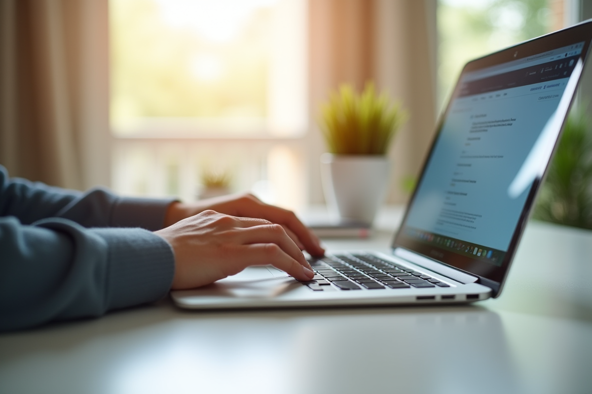 Main tapant sur un ordinateur portable avec webmail